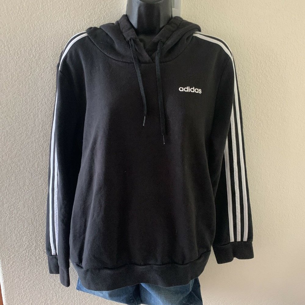 ADIDAS Hoodie Women's L Essentials Triple Stripe Logo Fleece Black sweatshirt